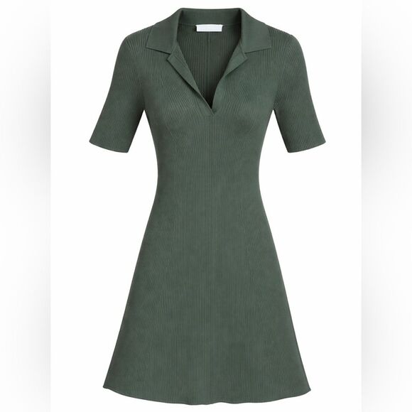 Everlane Dresses & Skirts - Everlane Viscose Knit Polo Midi Dress Olive Green Women’s Large  Ribbed Preppy